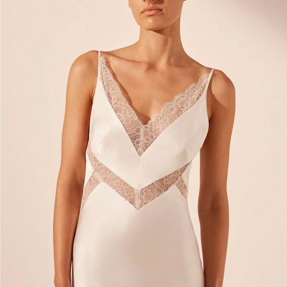 Shona Joy La Lune Cumulus Silk Plunged Lace Maxi Dress - Ivory - Picture 2 of 7